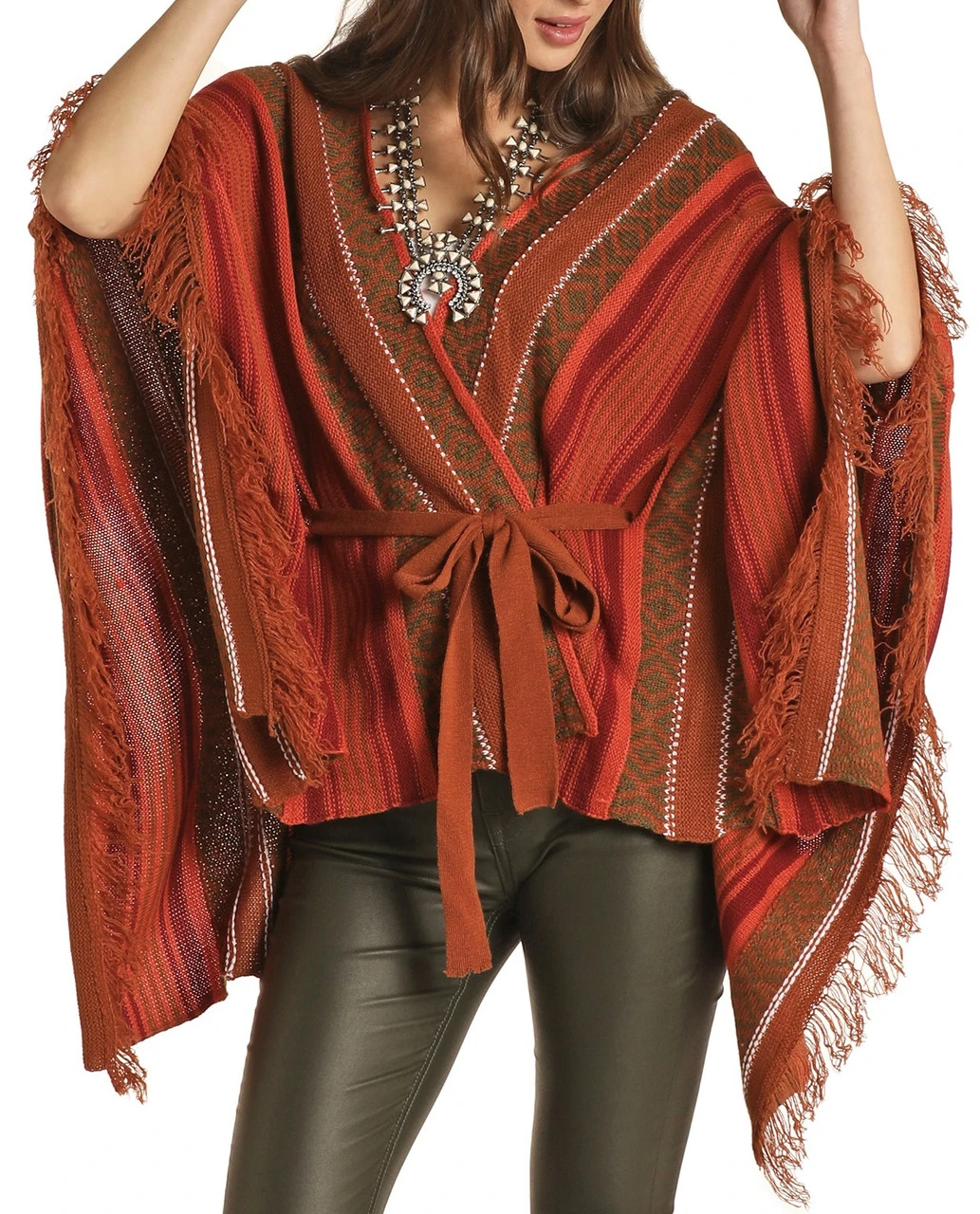 Striped Fringe Poncho #46-1188 1 Striped Fringe Poncho #46-1188