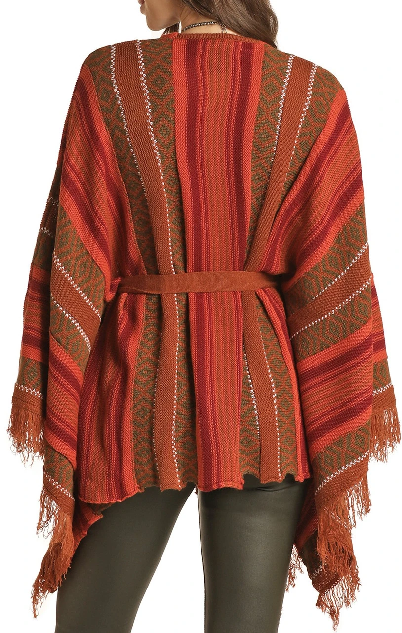 Striped Fringe Poncho #46-1188 2 Striped Fringe Poncho #46-1188 - Image 2