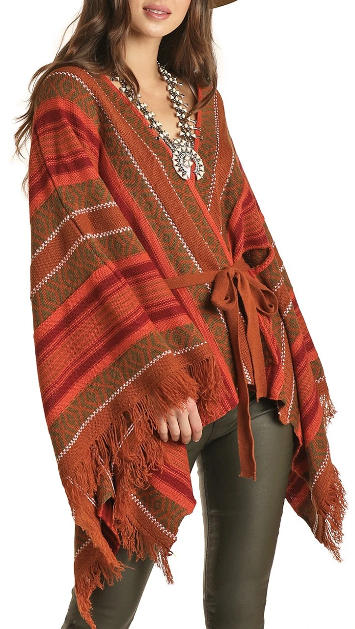 Striped Fringe Poncho #46-1188 3 Striped Fringe Poncho #46-1188 - Image 3