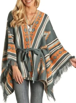 Aztec Knitted Poncho#46-2349