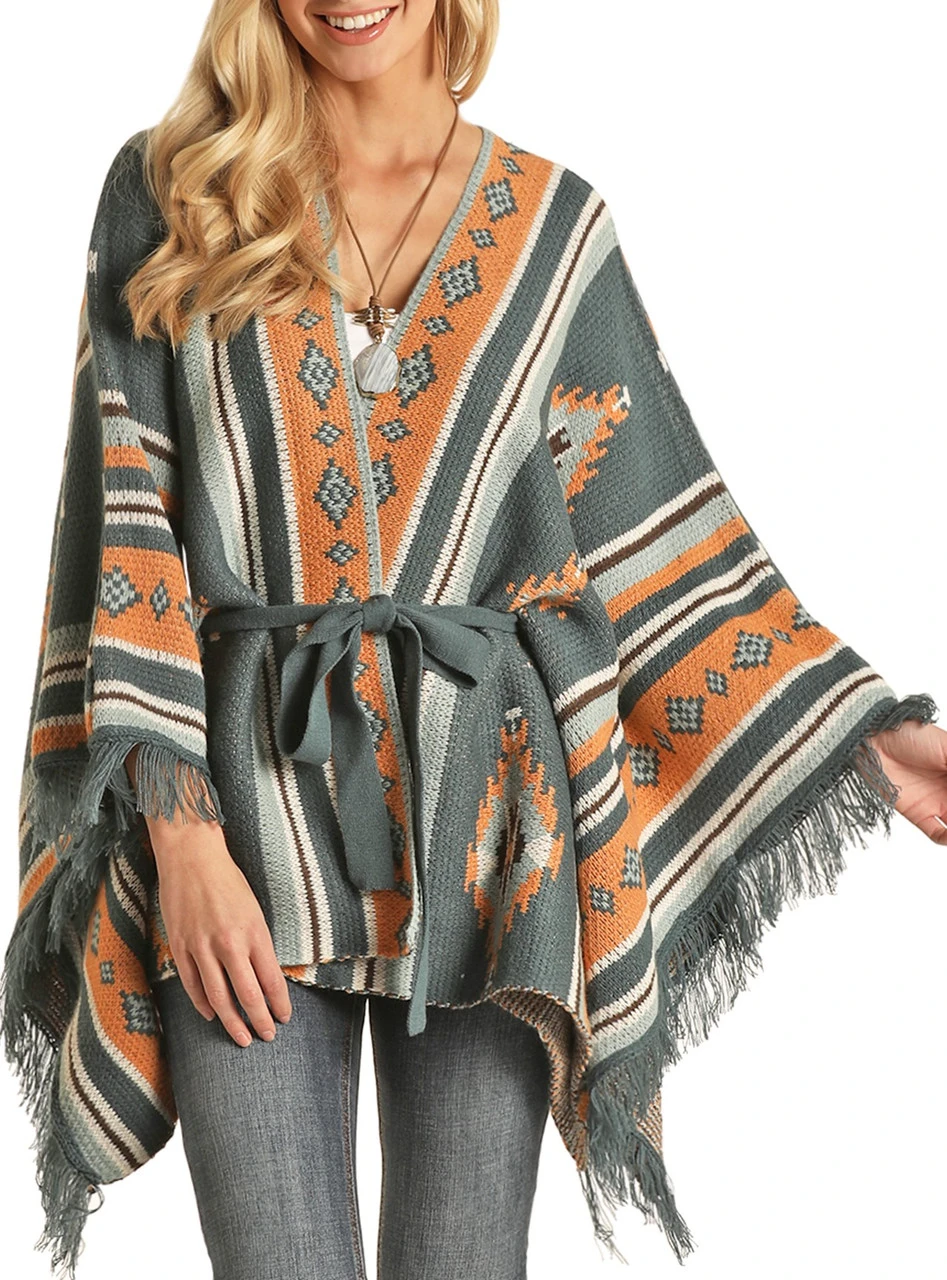 Aztec Knitted Poncho#46-2349 1 Aztec Knitted Poncho#46-2349