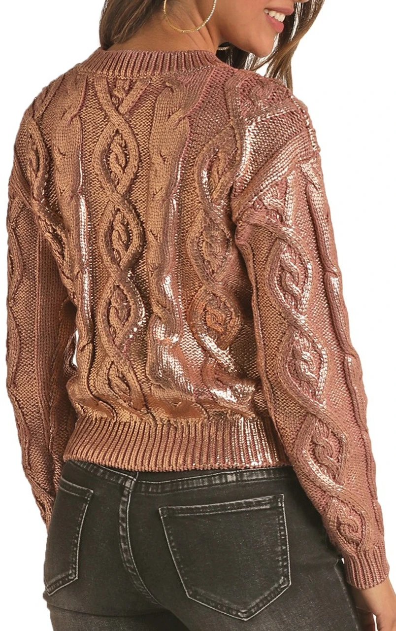 Metallic Cable Knit Sweater #46-6262 2 Metallic Cable Knit Sweater #46-6262 - Image 2