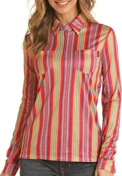 Striped Long Sleeve Zip-Up Core Knit Shirt #48Z4521