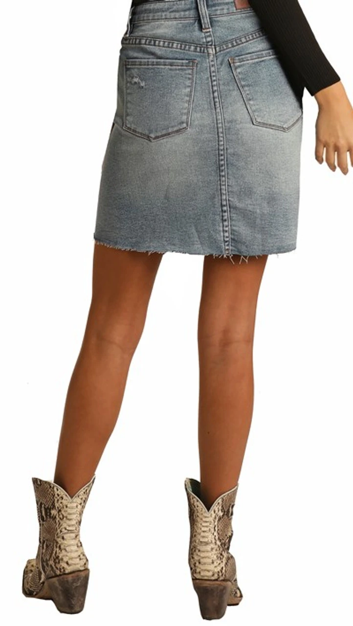Mid Rise Extra Stretch Asymmetrical Denim Skirt #69-1676 2 Mid Rise Extra Stretch Asymmetrical Denim Skirt #69-1676 - Image 2
