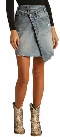 Mid Rise Extra Stretch Asymmetrical Denim Skirt #69-1676