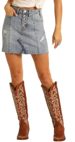 Distressed Light Wash Denim Mini Skirt #69-8206