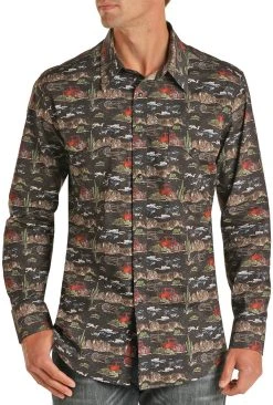 Slim Fit Dale Brisby Desert Print Long Sleeve Snap Shirt #B2S1316