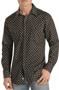 Slim Fit Geometric Print Long Sleeve Snap Shirt #B2S2039