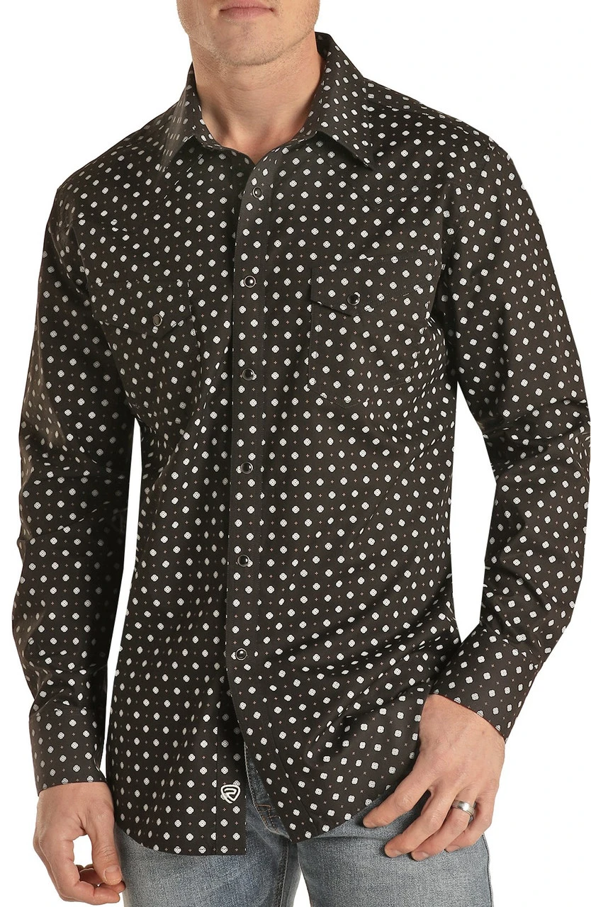 Slim Fit Geometric Print Long Sleeve Snap Shirt #B2S2039