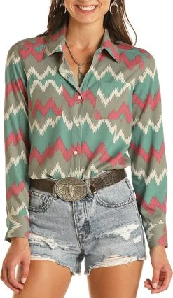 Chevron Print Long Sleeve Snap Shirt #B4S3022