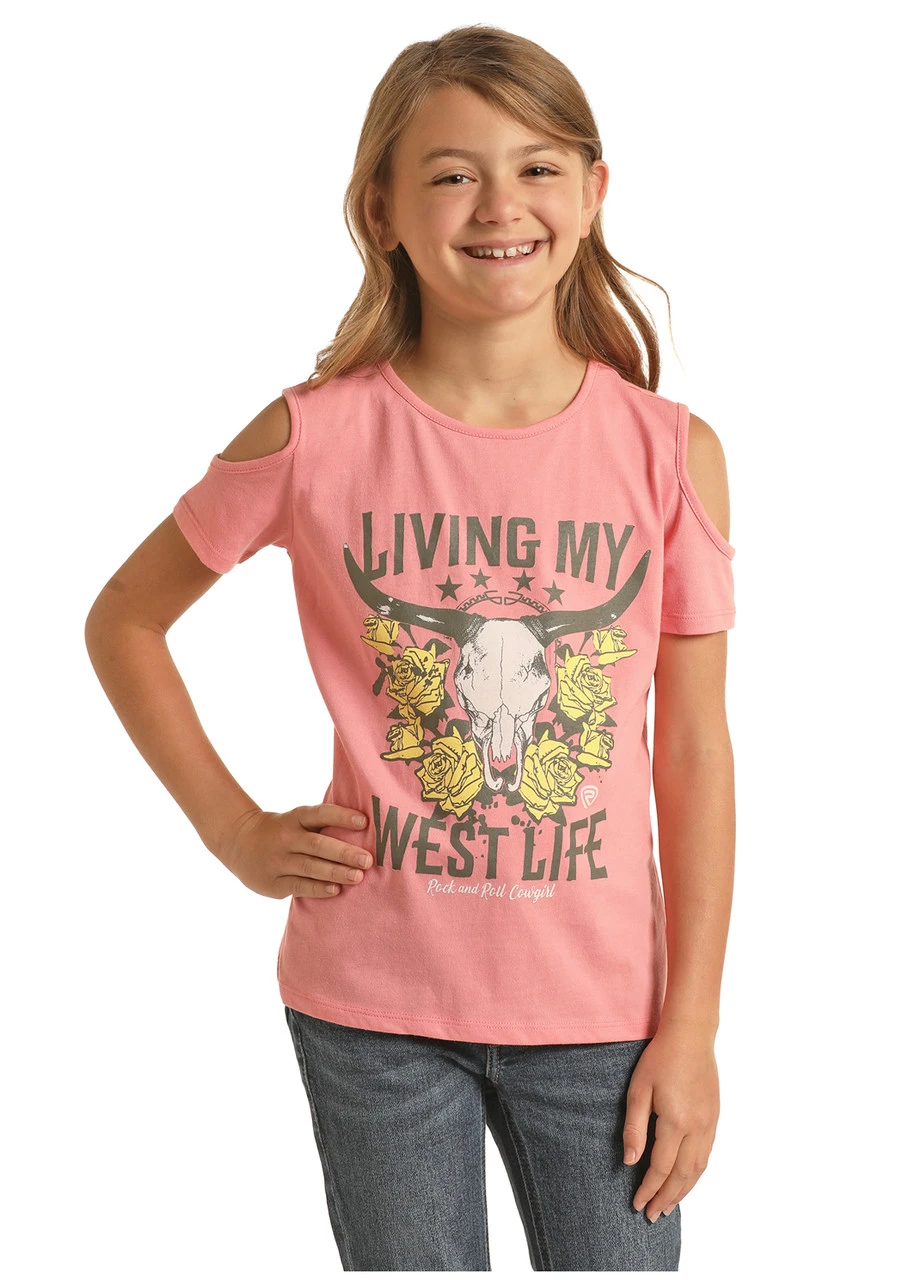 Skull Print Cold Shoulder Tee #G3T3347 1 Skull Print Cold Shoulder Tee #G3T3347