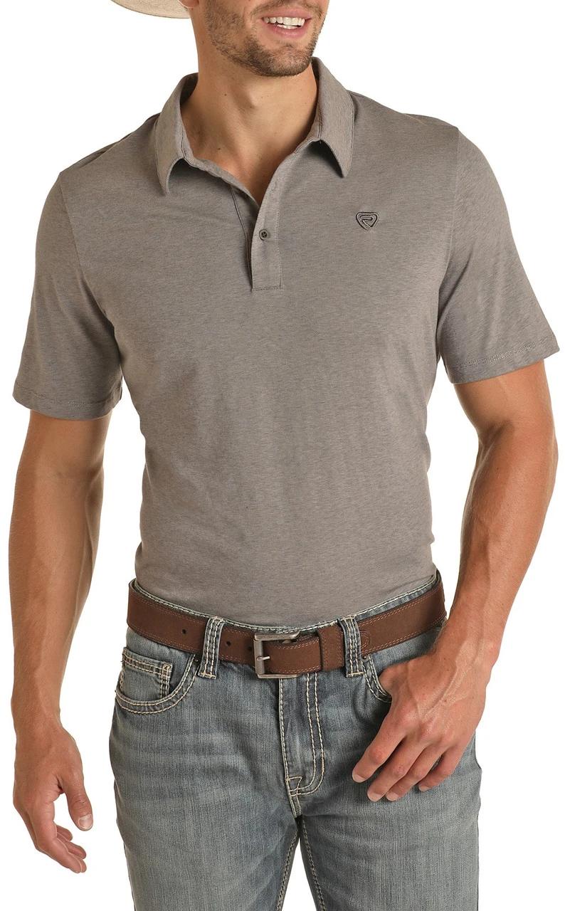 Rock & Roll Denim Grey Performance Polo #P9P3073 1 Rock & Roll Denim Grey Performance Polo #P9P3073