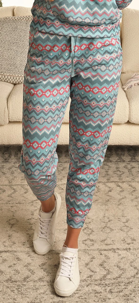Turquoise Aztec Print Jogger 1 Turquoise Aztec Print Jogger
