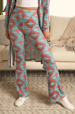 Blue And Red Aztec Flare Pant