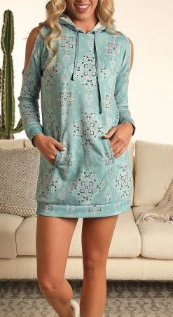 Turquoise Medallion Print Hoodie Dress