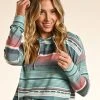 Turquoise And Rose Stripe Hoodie