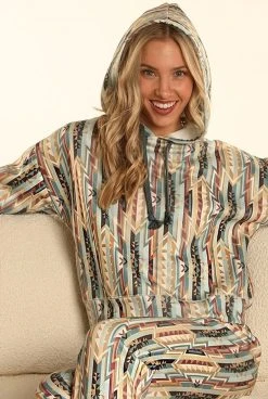 Brown & Turquoise Aztec Hoodie