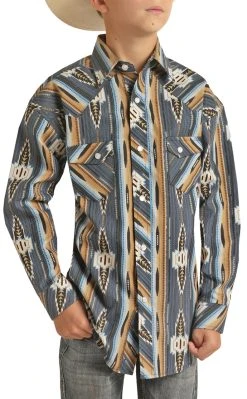 Aztec Pattern Long Sleeve Snap Shirt (RRBSOSR0PS)
