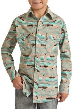 Aztec Pattern Long Sleeve Snap Shirt (RRBSOSR0Q0)