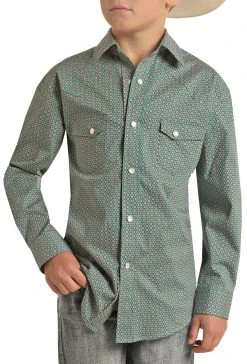 Geo Pattern Long Sleeve Snap Shirt (RRBSOSR0Q2)