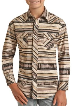 Aztec Pattern Long Sleeve Snap Shirt (RRBSOSR0QC)