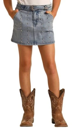 Extra Stretch Front Studded Denim Skirt (RRGD69R0SI)