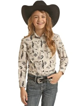 Rodeo Print Long Sleeve Snap Shirt