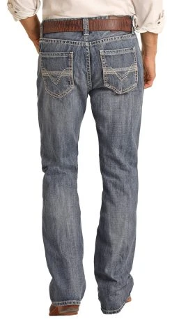 Relaxed Fit Two Tone Embroidered Bootcut Jeans