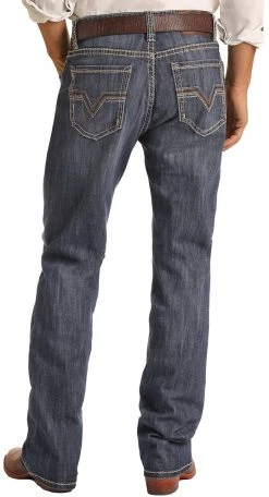 Relaxed Fit Stretch Leather V Bootcut Jeans