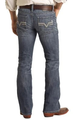 Regular Fit Leather V Straight Bootcut Jeans