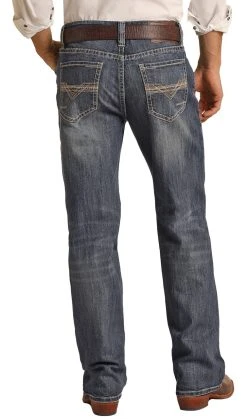 Relaxed Fit Stretch Ivory V Medium Wash Straight Bootcut Jeans