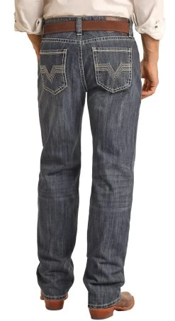Relaxed Fit Raised Denim Medium Wash Straight Bootcut Jeans