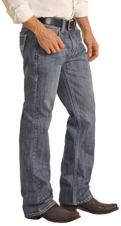 Relaxed Fit Two Tone Medium Wash Straight Bootcut Jeans -RodeoRave RRMD0SR0L4 BZ 56162.1669847673