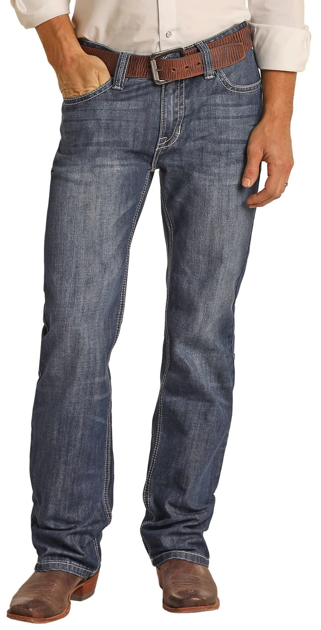 Relaxed Fit Ladder Stitch Dark Wash Straight Bootcut Jeans 2 Relaxed Fit Ladder Stitch Dark Wash Straight Bootcut Jeans - Image 2