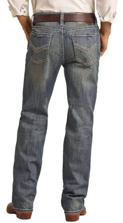 Relaxed Fit Stretch V Stitch Medium Wash Straight Bootcut Jeans