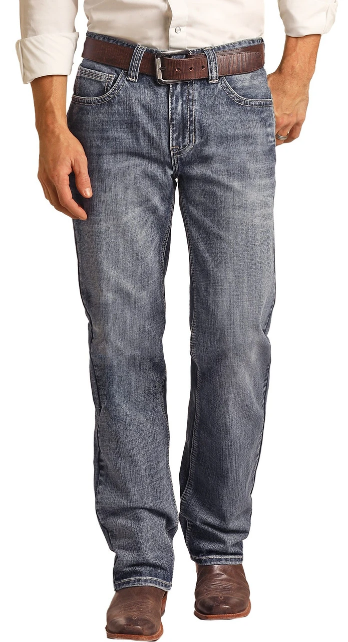 Relaxed Fit Ladder Stitch Medium Wash Straight Bootcut Jeans 2 Relaxed Fit Ladder Stitch Medium Wash Straight Bootcut Jeans - Image 2