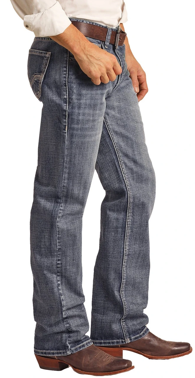 Relaxed Fit Ladder Stitch Medium Wash Straight Bootcut Jeans 3 Relaxed Fit Ladder Stitch Medium Wash Straight Bootcut Jeans - Image 3