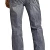 Relaxed Fit Ladder Stitch Medium Wash Straight Bootcut Jeans