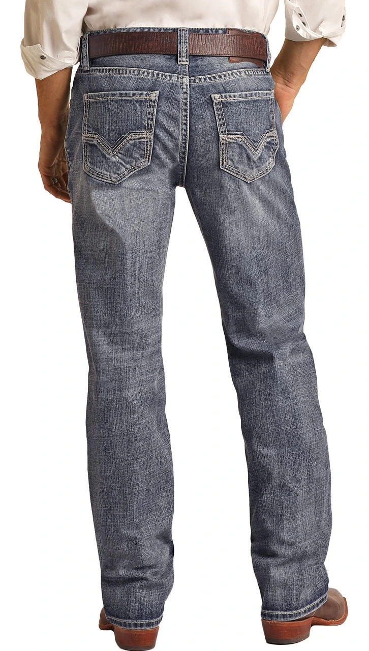 Relaxed Fit Ladder Stitch Medium Wash Straight Bootcut Jeans 1 Relaxed Fit Ladder Stitch Medium Wash Straight Bootcut Jeans