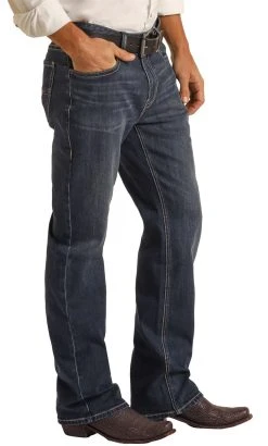 Vintage '46 Relaxed Fit Small V Dark Wash Stretch Straight Bootcut Jeans -RodeoRave RRMD0SRZP0 BZ 41379.1661742310