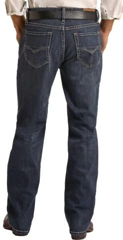 Vintage '46 Relaxed Fit Small V Dark Wash Stretch Straight Bootcut Jeans