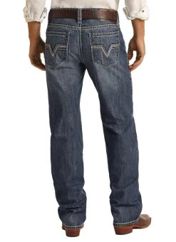 Relaxed Fit Straight Two Tone Stitch Bootcut Jeans