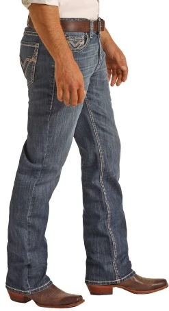 Relaxed Fit Stretch Double V Straight Bootcut Jeans -RodeoRave RRMD0SRZPE BZ 07663.1661913569