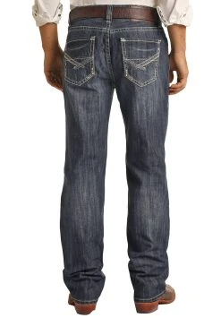Relaxed Fit Straight Two Tone Embroidered Bootcut Jeans