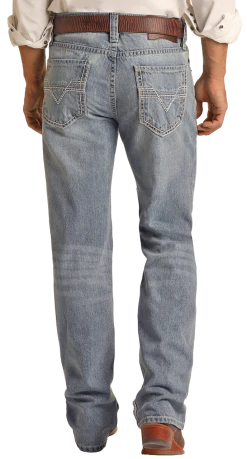 Relaxed Fit Two Tone Stitch Straight Bootcut Jeans