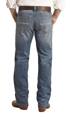 Relaxed Fit Stretch Rope Stitch Straight Bootcut Jeans