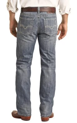 Relaxed Fit Stair Stitch Straight Bootcut Jeans