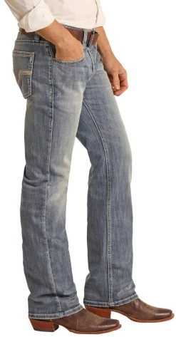 Regular Fit Stretch Beige Leather V Straight Bootcut Jeans -RodeoRave RRMD1PR0LE BZ 71802.1670365736