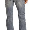 Regular Fit Stretch Beige Leather V Straight Bootcut Jeans