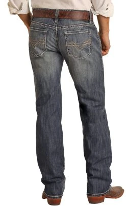 Regular Fit Stretch Raised Denim V Straight Bootcut Jeans